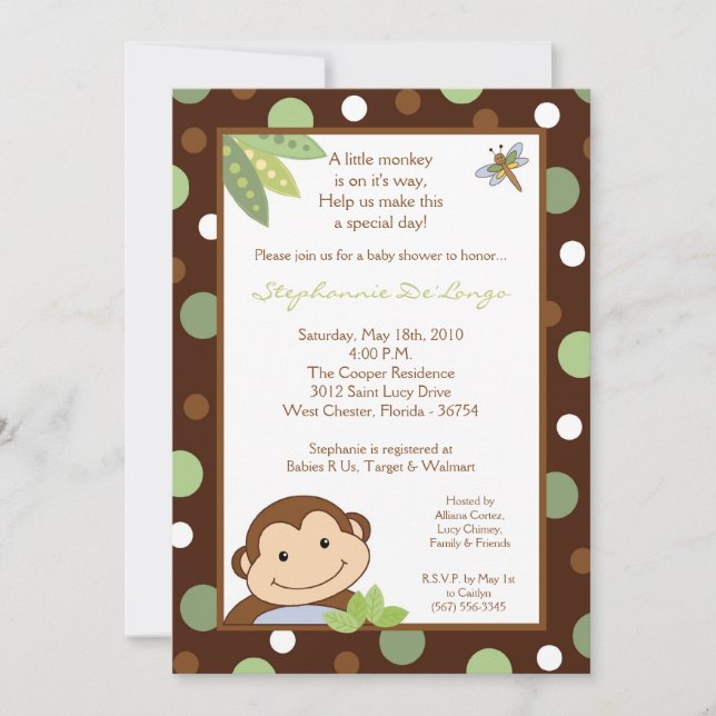 5x7 Papagayo Monkey Safari Baby Shower Invitation (Front)