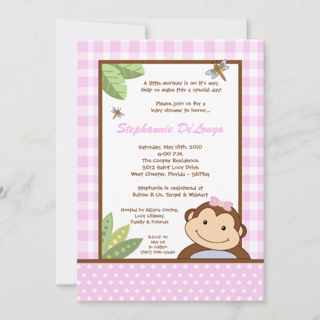 5x7 Papagayo Monkey Safari Baby Shower Invitation (Front)