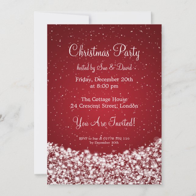 5x7 Party Invitation Elegant Night Sparkle Red (Front)