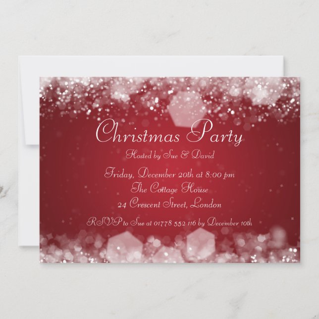 5x7 Party Invitation Elegant Sparkling Night Red (Front)