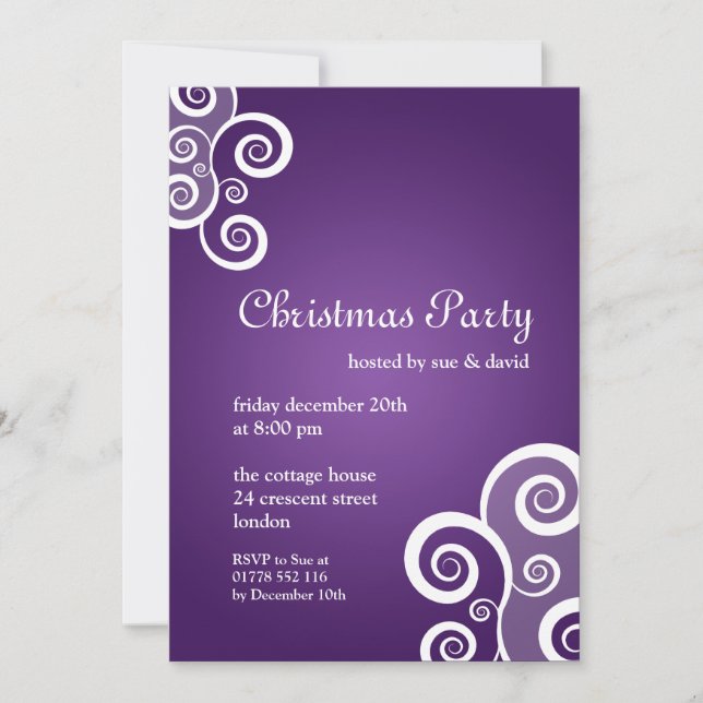 5x7 Party Invitation Elegant Swirls Purple (Front)