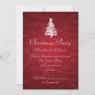 5x7 Party Invitation Elegant Swirly Tree Red