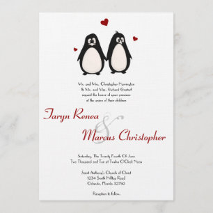 5x7 Penguin Love Couple Mate Wedding Invitation