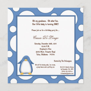 5x7 Penguin Pok-a-Dot Birthday Party Invite