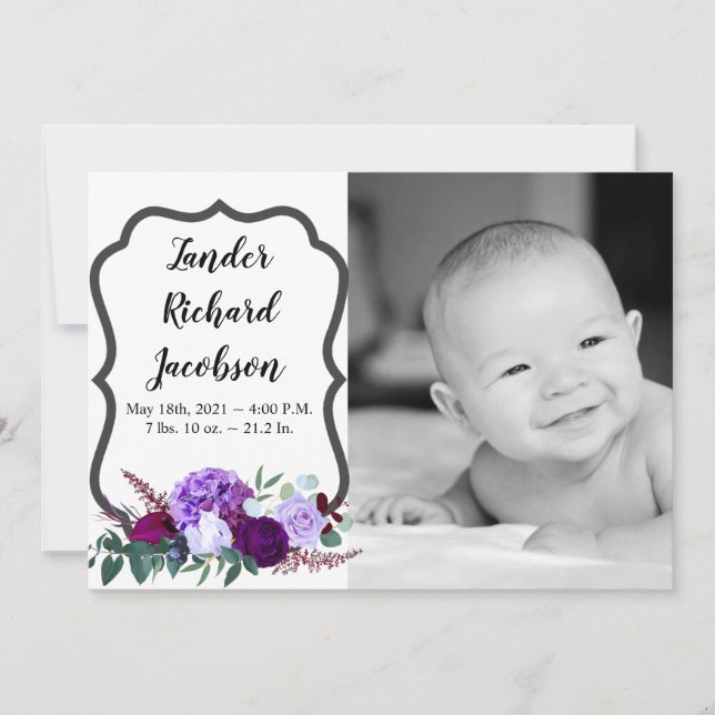 5x7 Photo Birth Announcement Army Lavender Hibiscu (Front)