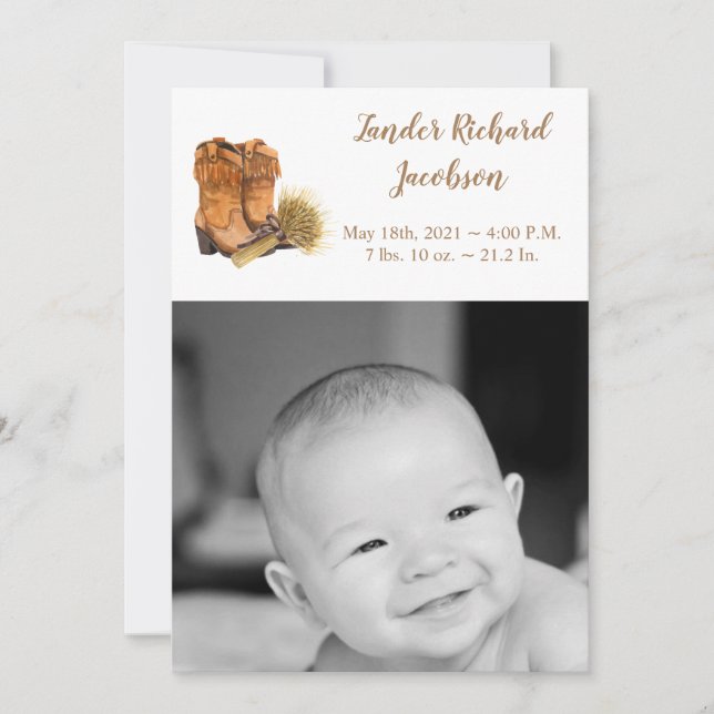 5x7 Photo Birth Announcement Army Summer Country W (Front)