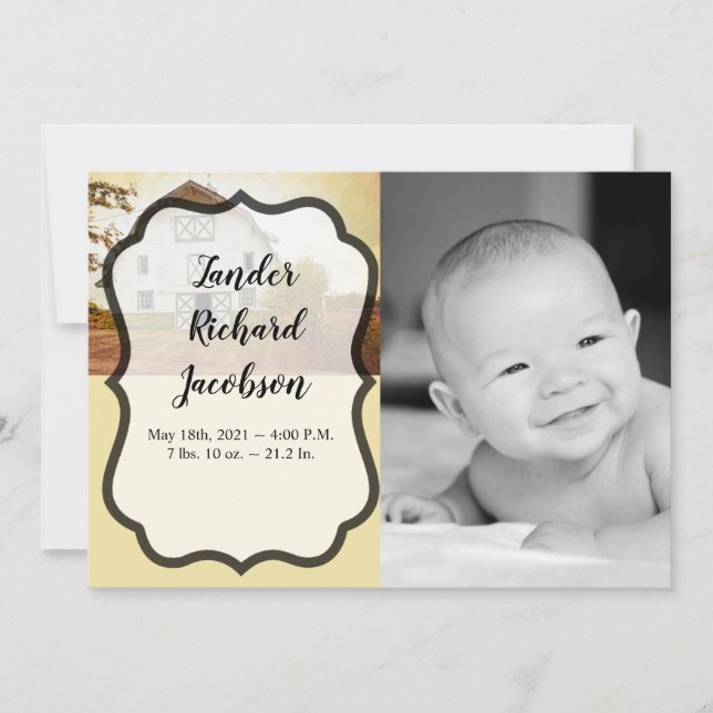 5x7 Photo Birth Announcement Army Sunset Barn Coun (Front)