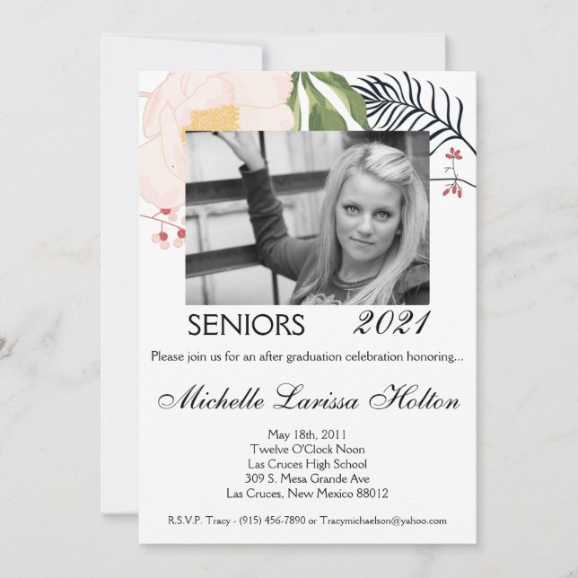 5x7 Photo Graduation Party Invitation Baby Pink Co (Front)