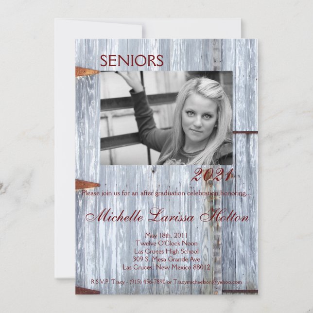 5x7 Photo Graduation Party Invitation White Wash W (Front)