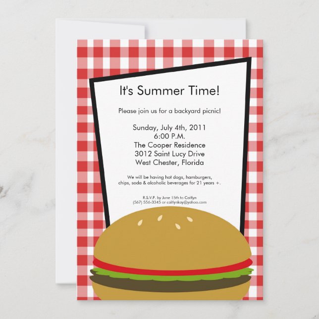 5x7 Picnic Summer Barbecue Party Invitation (Front)