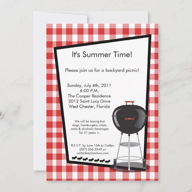 5x7 Picnic Summer Barbecue Party Invitation (Front)