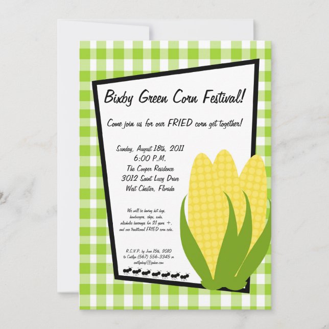 5x7 Picnic Summer Corn Festival Party Invitation (Front)