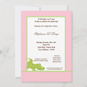 5x7 Pink Aligator Baby Shower Invitation