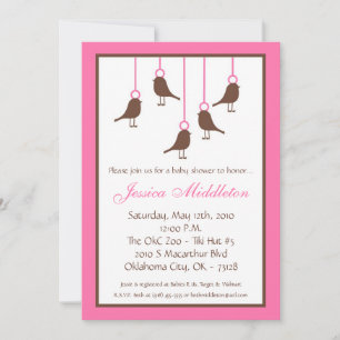 5x7 Pink Bird Mobile Baby Shower Invitation