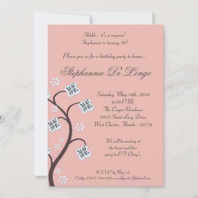 5x7 Pink & Blue Floral Birthday Party Invitation (Front)