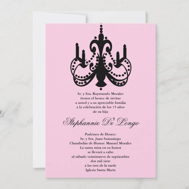 5x7 Pink Chandelier Quinceanera Party Invitation (Front)