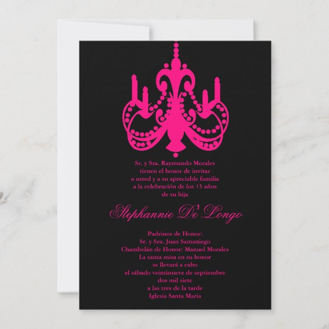 5x7 Pink Chandelier Quinceanera Party Invitation (Front)