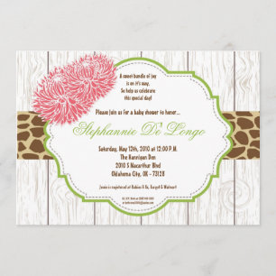 5x7 Pink Flower Cheetah Baby Shower Invitation