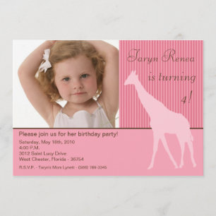 5x7 Pink Giraffe Photo Birthday Party Invitation