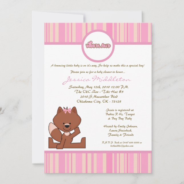 5x7 Pink Girl Woodland Fox Baby Shower Invitation (Front)