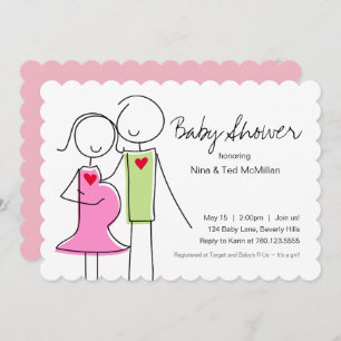 5x7 Pink & Green Coed Baby Shower Invitations