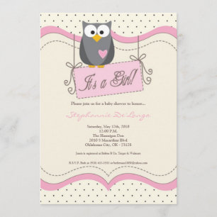 5x7 Pink Hoot Owl Woodland Baby Shower Invitation