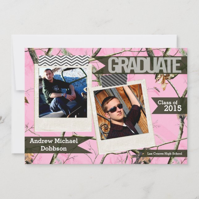 5x7 Pink Hunters Camo Camoufla Senior Announcement (Front)