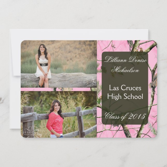 5x7 Pink Hunters Camo Camoufla Senior Announcement (Front)