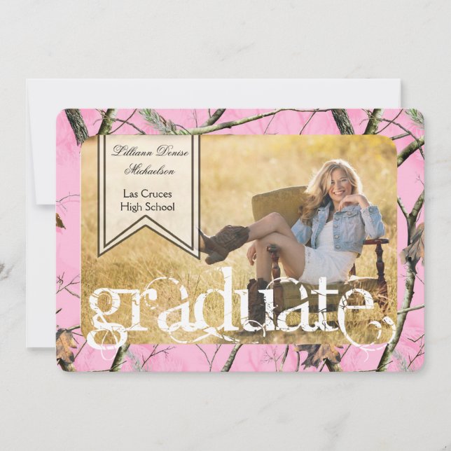 5x7 Pink Hunters Camo Camoufla Senior Announcement (Front)