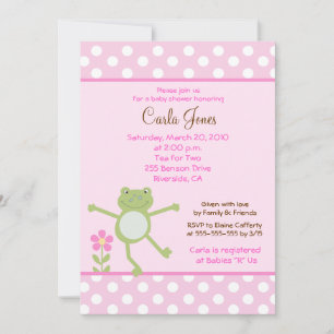 5x7 Pink Leap Frog Girl Baby Shower Invitation
