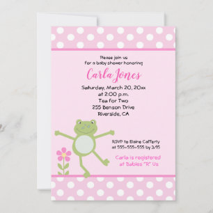 5x7 Pink Leap Frog Girl Baby Shower Invitation