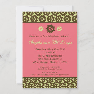 5x7 Pink Lime Damask Baby Shower Invitation