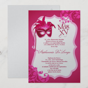 5x7 Pink Masquerade Mask Quinceanera Invitation