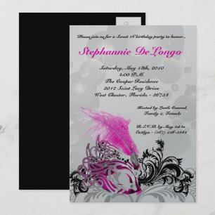 5x7 Pink Masquerade Sweet 16 Birthday Invitation