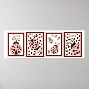 5x7 Pink Mod Lady Bug Insect Baby Bedding Wall Art