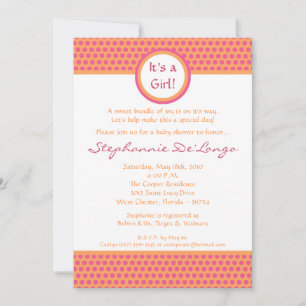 5x7 Pink & Orange Polka Dot Baby Shower Invitation