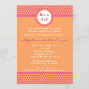 5x7 Pink & Orange Polka Dot Baby Shower Invitation