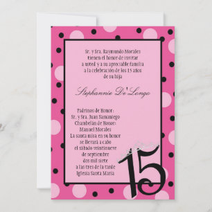 5x7 Pink Polka Quinceanera Party Invitation