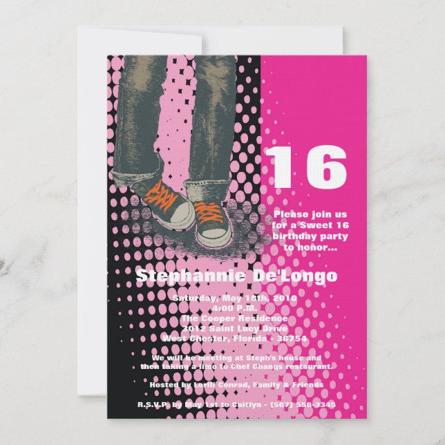 5x7 Pink Sneakers Sweet 16 Birthday Invitation (Front)