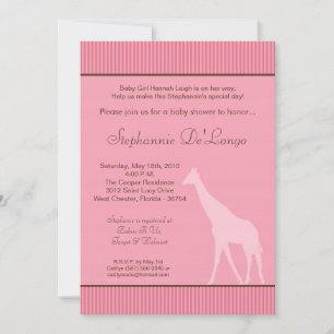 5x7 Pink Striped Giraffe Baby Shower Invitation