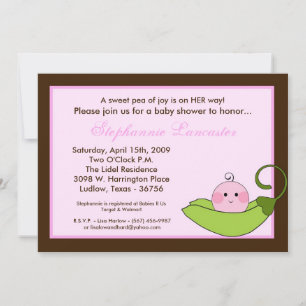 5x7 Pink Sweet Pea in Pod Baby Shower Invitation