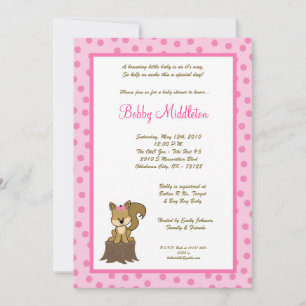 5x7 Pink Woodland Squirell Baby Shower Invitation