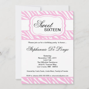 5x7 Pink Zebra Print Birthday Party Invitation