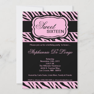 5x7 Pink Zebra Print Birthday Party Invitation