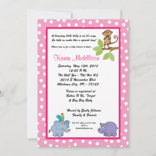 5x7 Pink Zoo Animals Baby Shower Invitation