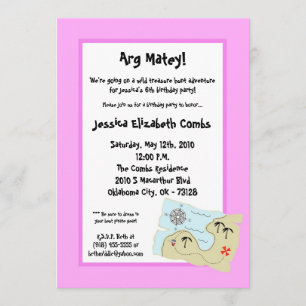 5x7 Pirate Treasure Hunt Birthday Party Invitation