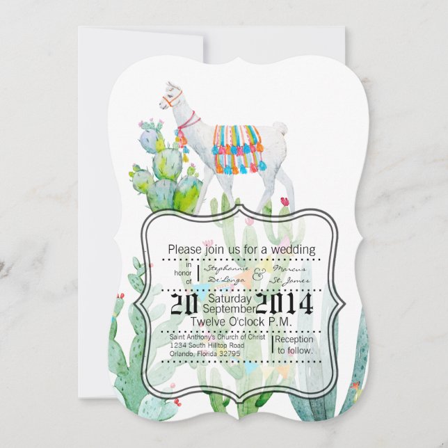 5x7 Plaid Wedding Invitation Boho Llama Bohemian C (Front)