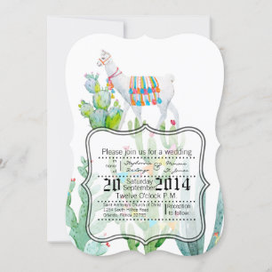 5x7 Plaid Wedding Invitation Boho Llama Bohemian C