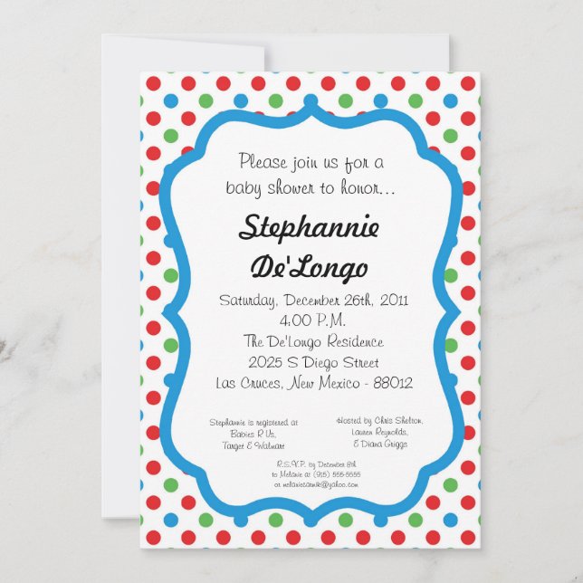 5x7 Polka Dot Baby Shower Invitation (Front)