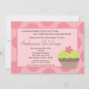 5x7 Polka Dot Cup Cake Baby Shower Invitation